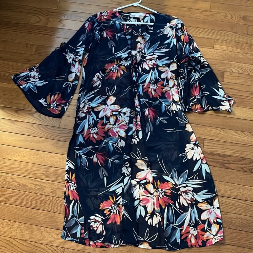Band of Gypsies Blue Floral Chiffon Duster Size XS
